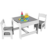 AOOU Kids Art Table and 2 Chairs, Toddler Craft Drawing Desk with Large Storage Shelves, 4 Storage Bins and Paper Roll