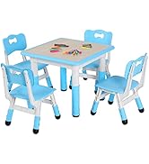 AOOU Kids Art Table and 2 Chairs, Toddler Craft Drawing Desk with Large Storage Shelves, 4 Storage Bins and Paper Roll