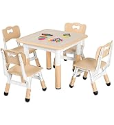 AOOU Kids Art Table and 2 Chairs, Toddler Craft Drawing Desk with Large Storage Shelves, 4 Storage Bins and Paper Roll