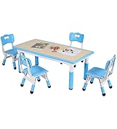 AOOU Kids Art Table and 2 Chairs, Toddler Craft Drawing Desk with Large Storage Shelves, 4 Storage Bins and Paper Roll