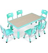 AOOU Kids Art Table and 2 Chairs, Toddler Craft Drawing Desk with Large Storage Shelves, 4 Storage Bins and Paper Roll