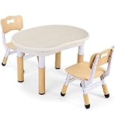 AOOU Kids Art Table and 2 Chairs, Toddler Craft Drawing Desk with Large Storage Shelves, 4 Storage Bins and Paper Roll