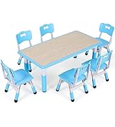 AOOU Kids Art Table and 2 Chairs, Toddler Craft Drawing Desk with Large Storage Shelves, 4 Storage Bins and Paper Roll