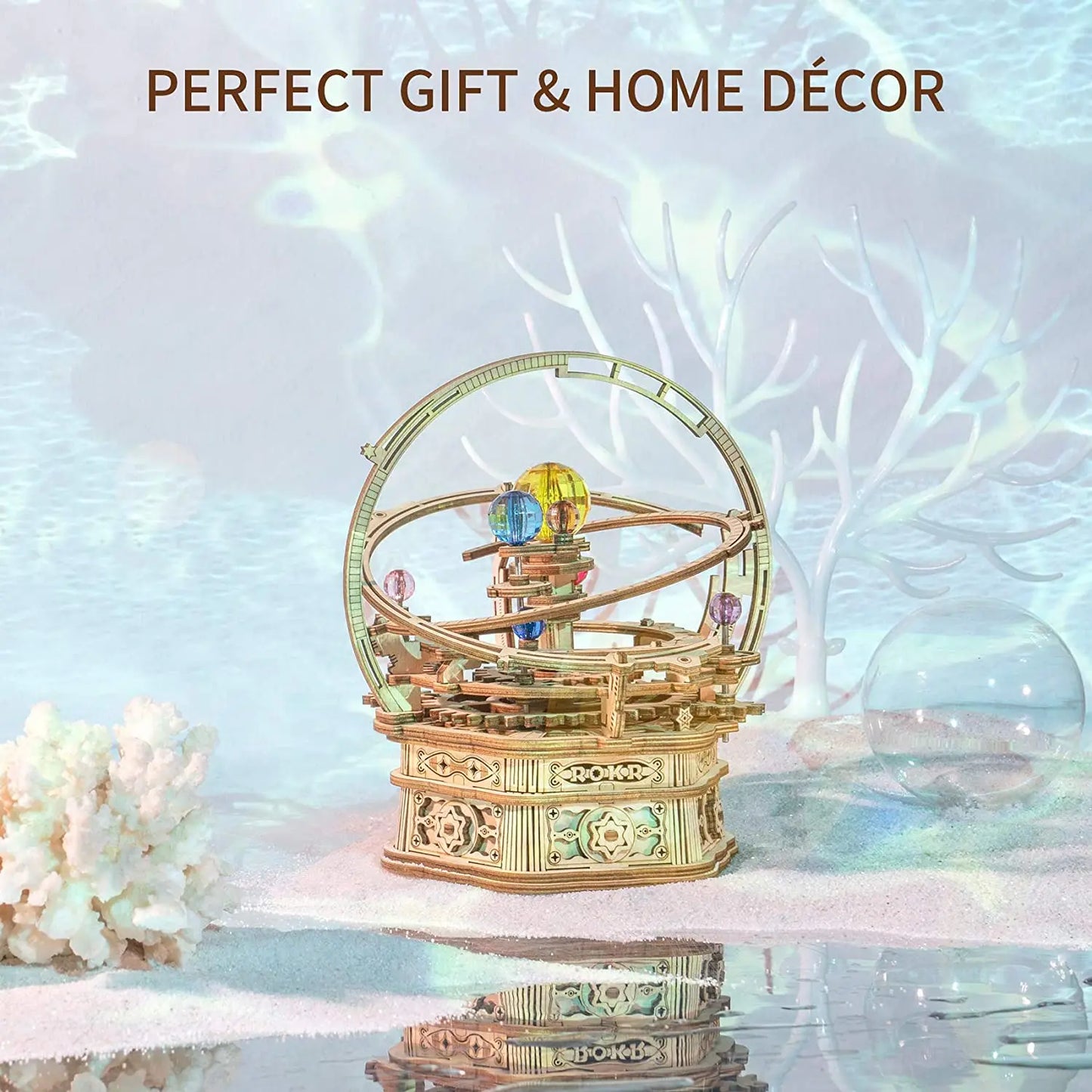 Robotime Rokr 84pcs Rotatable DIY 3D Starry Night Wooden Model Building Kit Block Assembly Music Box Toy Gift for Children Adult