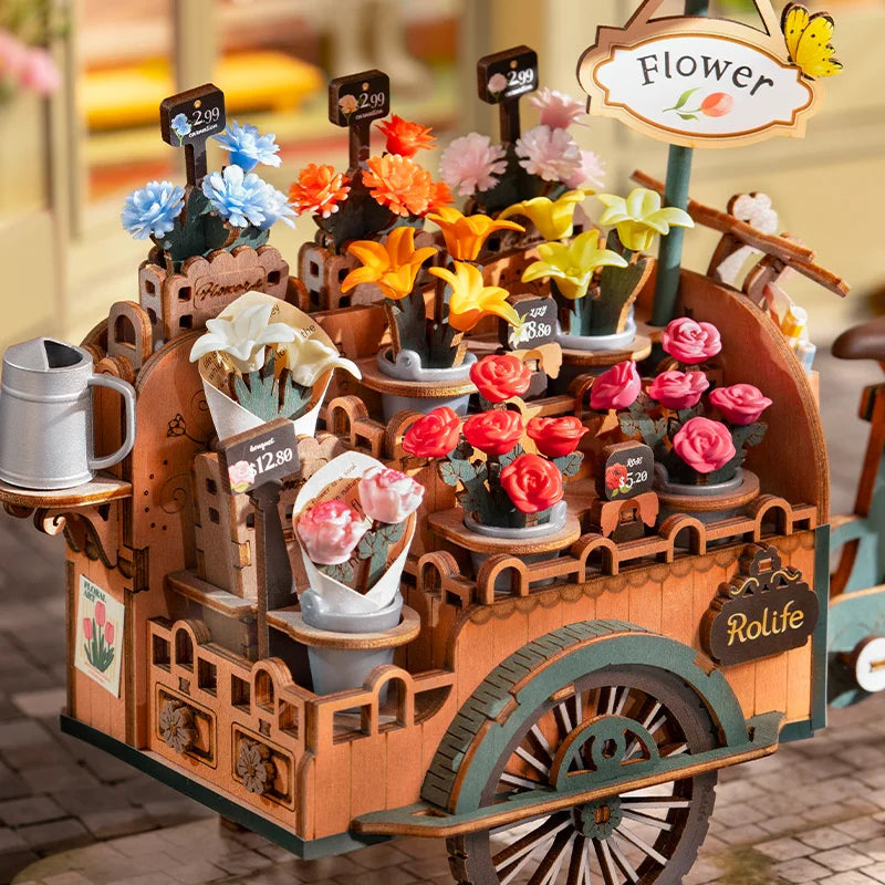 Robotime 3D Wooden Puzzles Blossom Cart Kit Decor Craft Gifts Model Kits for Adults Women Girls Boys