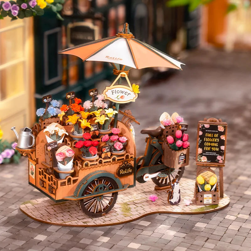 Robotime 3D Wooden Puzzles Blossom Cart Kit Decor Craft Gifts Model Kits for Adults Women Girls Boys