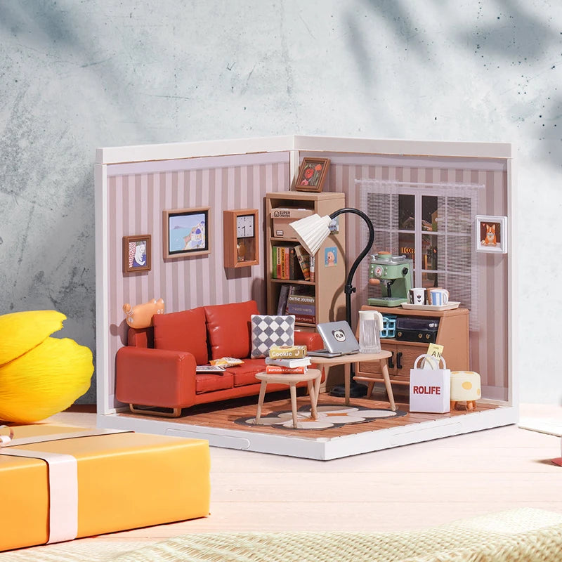 Robotime Rolife Plastic Toys 3D Puzzle Puzzle Super Store Cozy Living Lounge Plastic DIY Miniature House Kit Building Blocks