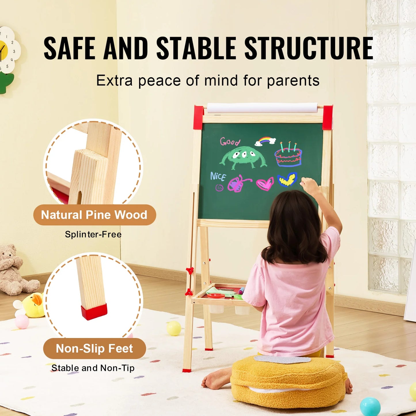 SucceBuy Children Magnetic Drawing Board Wooden Double-Sided Kid's Art Easel with Whiteboard Chalkboard for Boys Girls Gifts