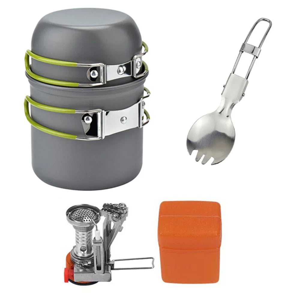Camping Cookware Kit with Stove Outdoor Cooking Set Outdoor Pot Travel Tableware Kitchen Hiking Picnic BBQ
