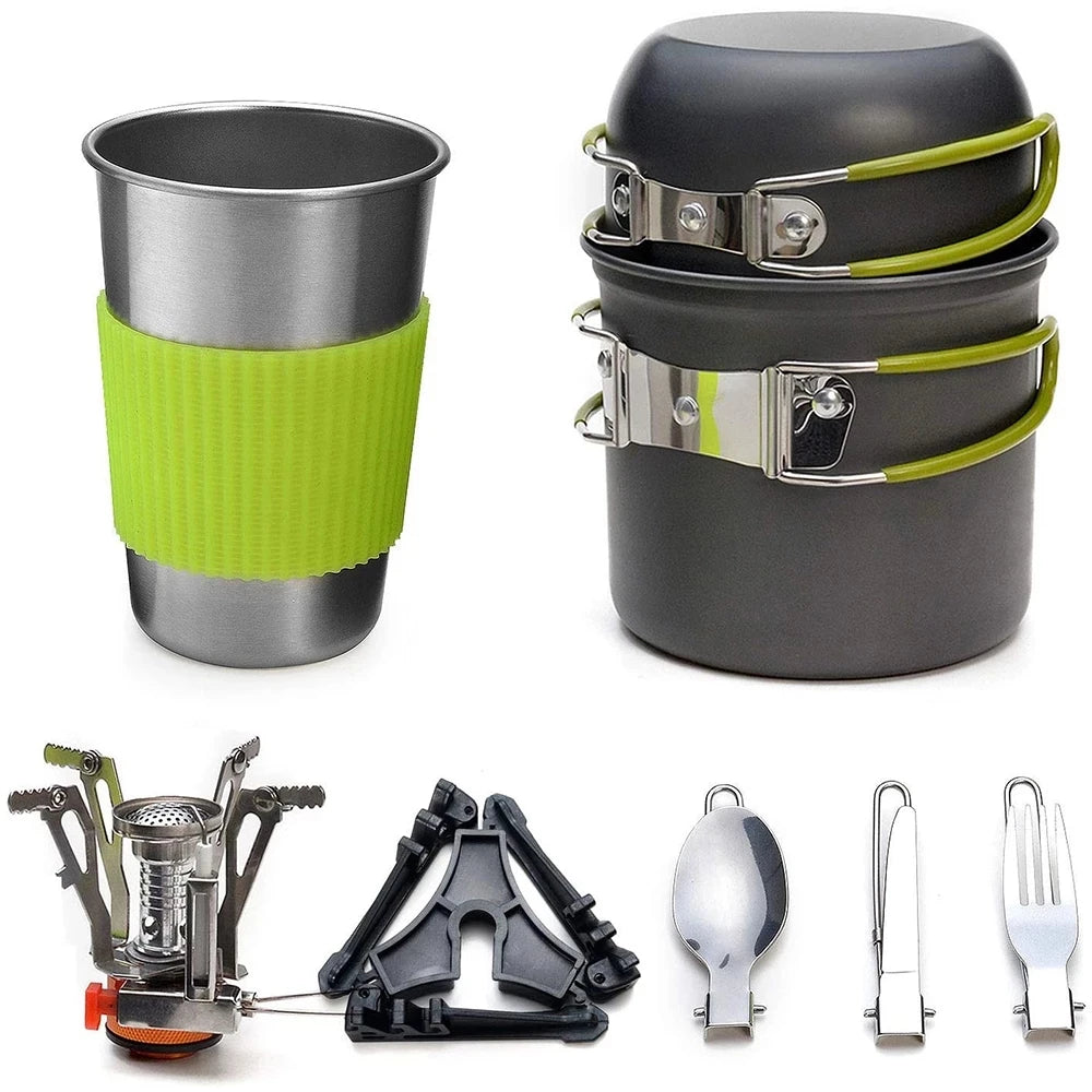 Camping Cookware Kit with Stove Outdoor Cooking Set Outdoor Pot Travel Tableware Kitchen Hiking Picnic BBQ