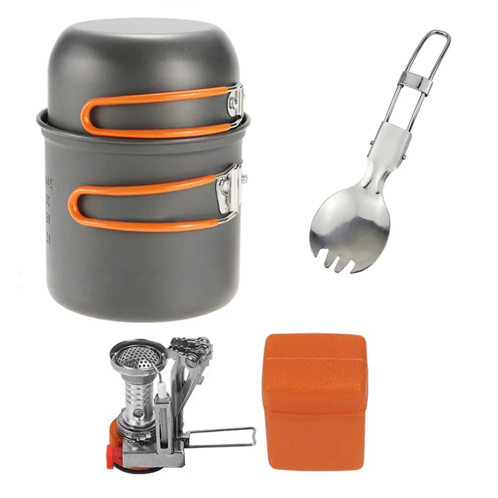 Camping Cookware Kit with Stove Outdoor Cooking Set Outdoor Pot Travel Tableware Kitchen Hiking Picnic BBQ