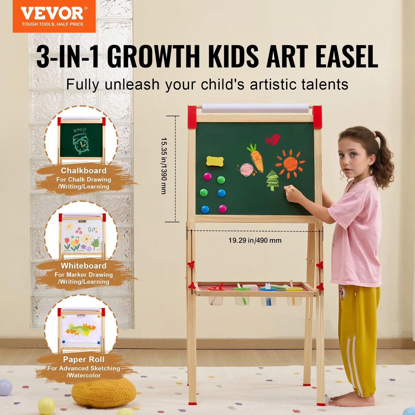 SucceBuy Children Magnetic Drawing Board Wooden Double-Sided Kid's Art Easel with Whiteboard Chalkboard for Boys Girls Gifts