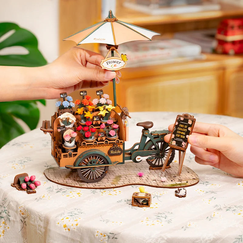 Robotime 3D Wooden Puzzles Blossom Cart Kit Decor Craft Gifts Model Kits for Adults Women Girls Boys