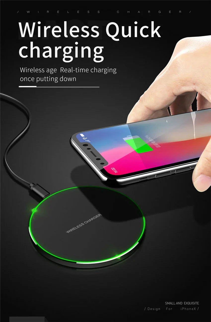 LED Wireless Charger Pad For iPhone 16 15 14 13 12 8 X XS Samsung S20 S21 S22 Xiaomi Huawei Desktop Fast Charging Dock Station
