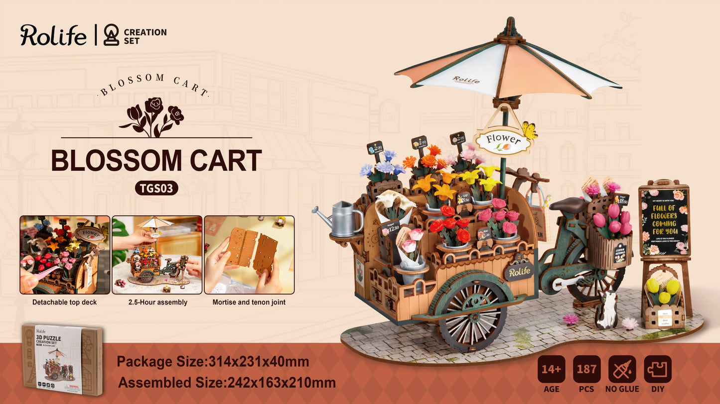 Robotime 3D Wooden Puzzles Blossom Cart Kit Decor Craft Gifts Model Kits for Adults Women Girls Boys