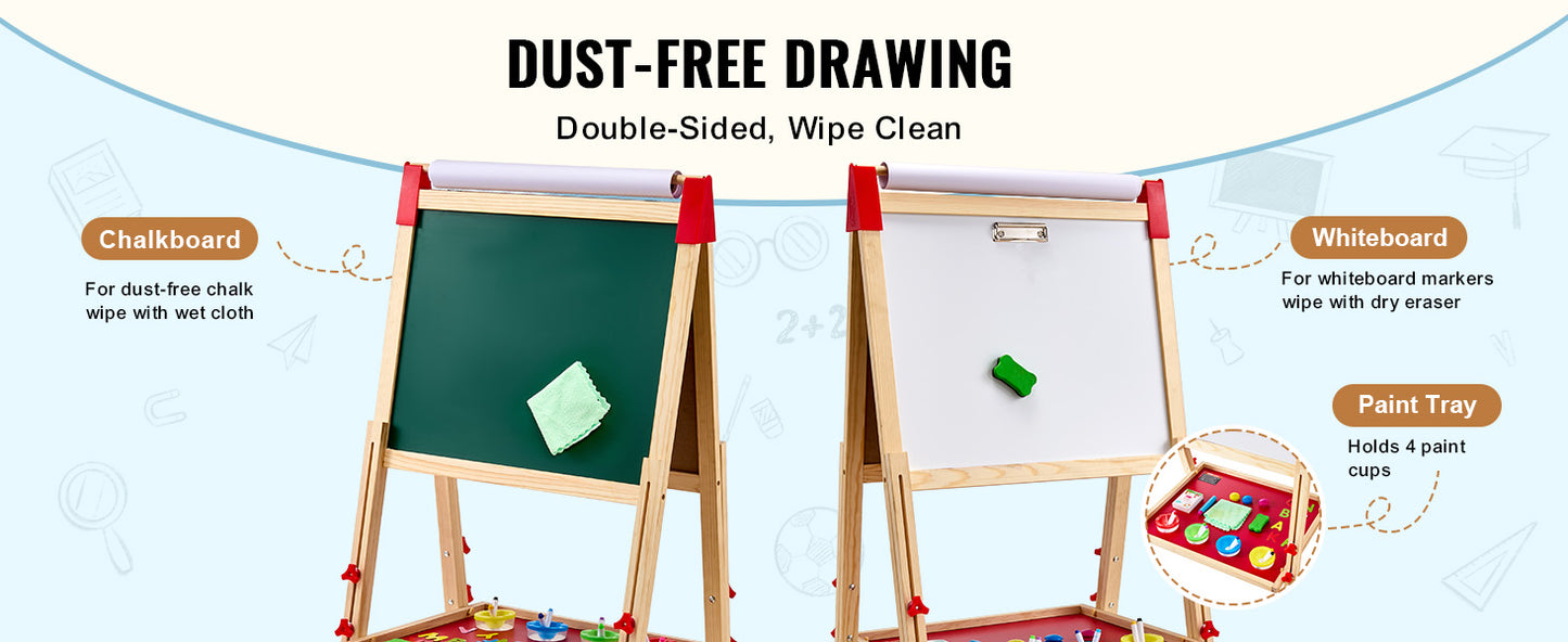 SucceBuy Children Magnetic Drawing Board Wooden Double-Sided Kid's Art Easel with Whiteboard Chalkboard for Boys Girls Gifts