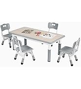 AOOU Kids Art Table and 2 Chairs, Toddler Craft Drawing Desk with Large Storage Shelves, 4 Storage Bins and Paper Roll