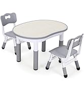 AOOU Kids Art Table and 2 Chairs, Toddler Craft Drawing Desk with Large Storage Shelves, 4 Storage Bins and Paper Roll