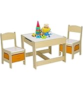 AOOU Kids Art Table and 2 Chairs, Toddler Craft Drawing Desk with Large Storage Shelves, 4 Storage Bins and Paper Roll