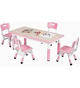 AOOU Kids Art Table and 2 Chairs, Toddler Craft Drawing Desk with Large Storage Shelves, 4 Storage Bins and Paper Roll