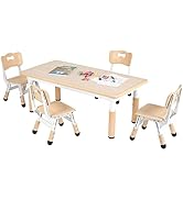 AOOU Kids Art Table and 2 Chairs, Toddler Craft Drawing Desk with Large Storage Shelves, 4 Storage Bins and Paper Roll