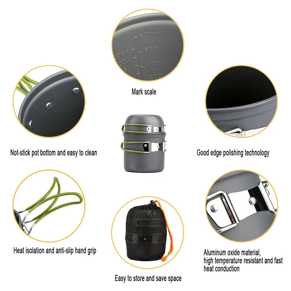 Camping Cookware Kit with Stove Outdoor Cooking Set  Outdoor Pot Travel Tableware Kitchen Hiking Picnic BBQ