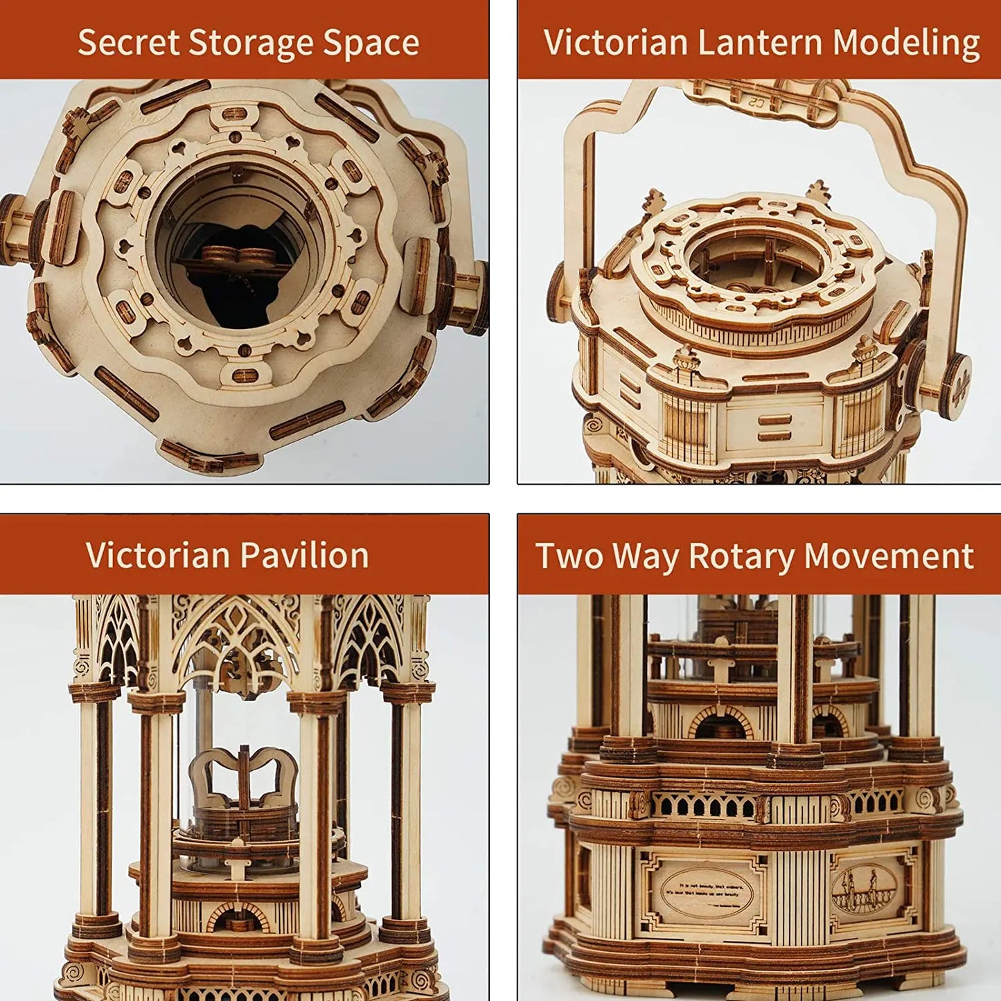 Robotime Rokr 84pcs Rotatable DIY 3D Starry Night Wooden Model Building Kit Block Assembly Music Box Toy Gift for Children Adult