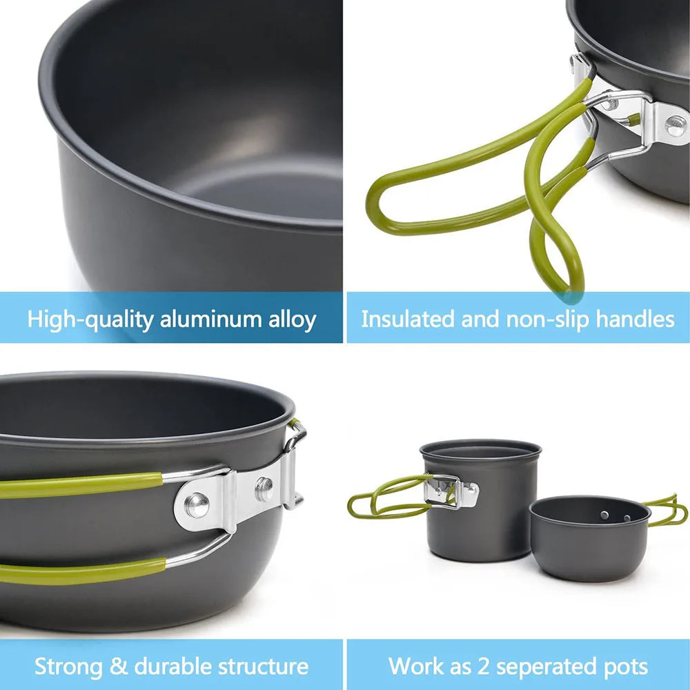 Camping Cookware Kit with Stove Outdoor Cooking Set  Outdoor Pot Travel Tableware Kitchen Hiking Picnic BBQ