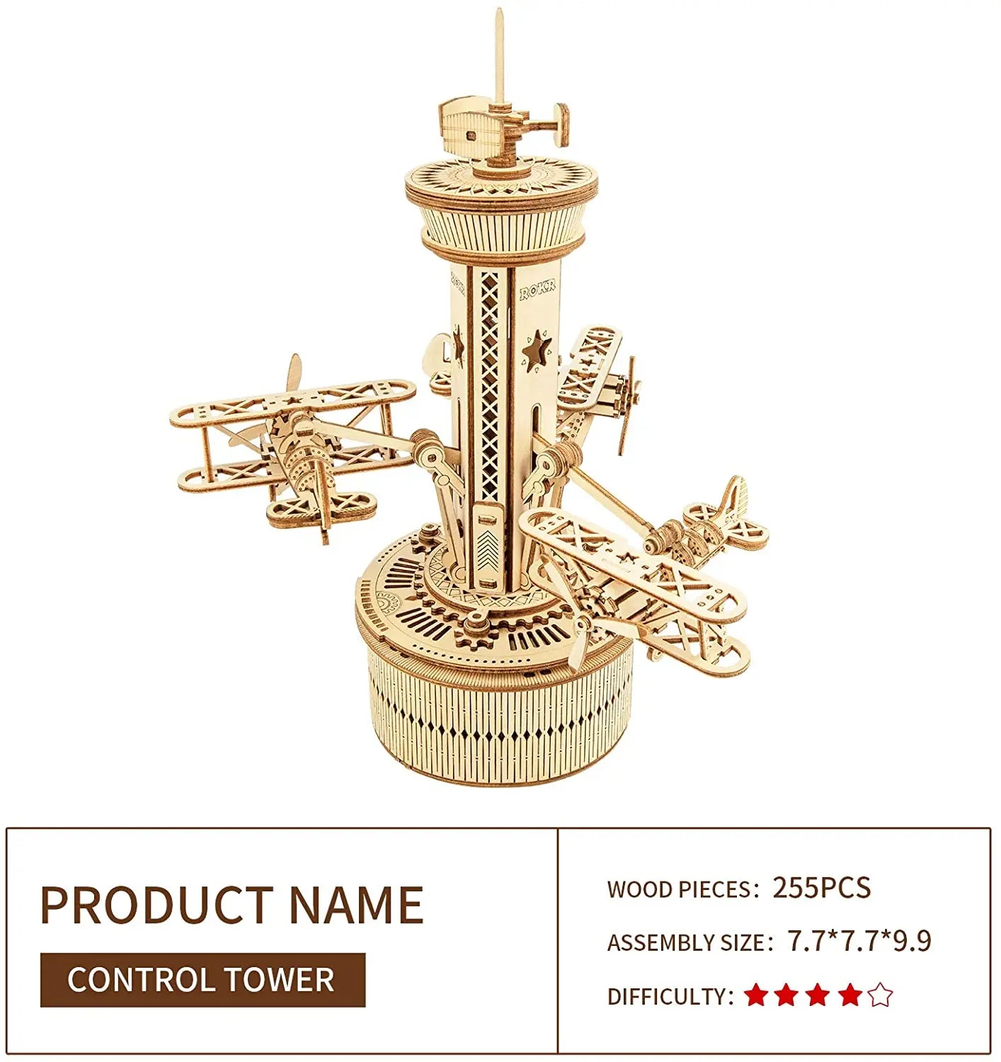 Robotime Rokr 84pcs Rotatable DIY 3D Starry Night Wooden Model Building Kit Block Assembly Music Box Toy Gift for Children Adult