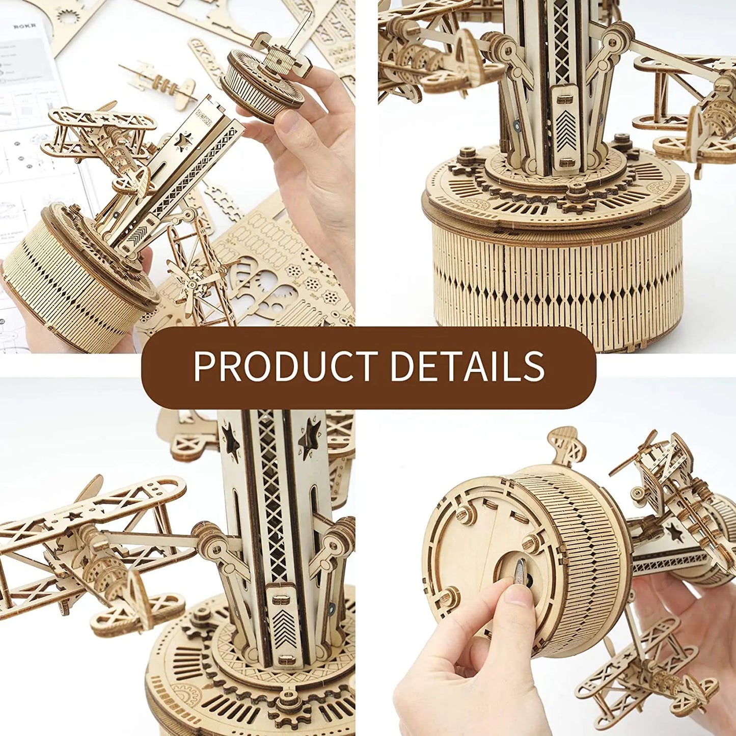 Robotime Rokr 84pcs Rotatable DIY 3D Starry Night Wooden Model Building Kit Block Assembly Music Box Toy Gift for Children Adult