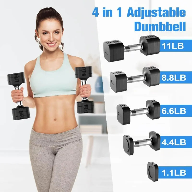 22LBS Adjustable Dumbbells Set, Adjustable Weight Dumbbells with 4 Levels 4.4lb, 6.6lb, 8.8lb, 11lb