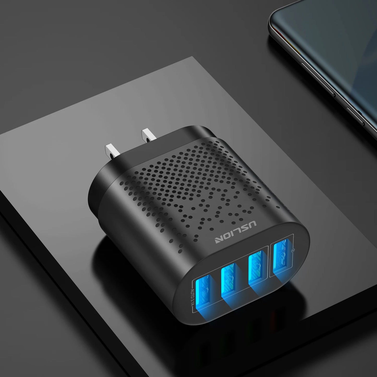 USLION 48W 3A QC3.0 AU Plug USB Charger for Australia Mobile Phone Charger For iPhone 15 14 Samsung 4 Port Fast Wall Chargers