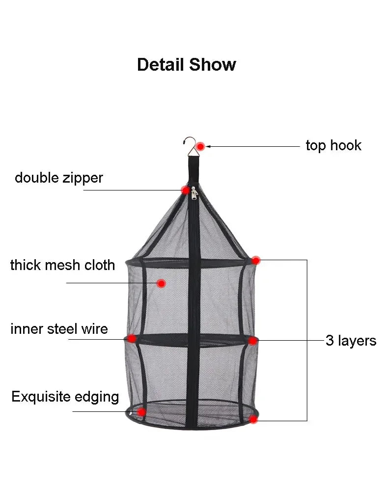 Outdoor Camping Folding Circular Mesh Dryer Net Portable 3 Layers Storage Hanging Mesh Bag Anti-insect Pot Dish Cup Drying Shelf