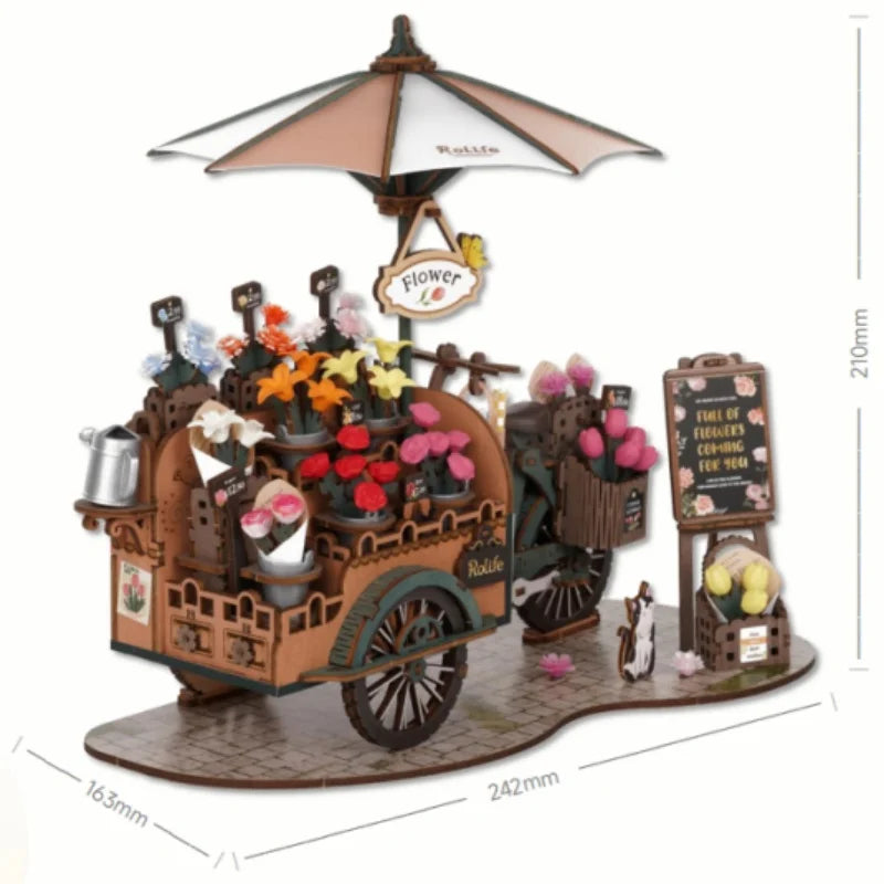 Robotime 3D Wooden Puzzles Blossom Cart Kit Decor Craft Gifts Model Kits for Adults Women Girls Boys
