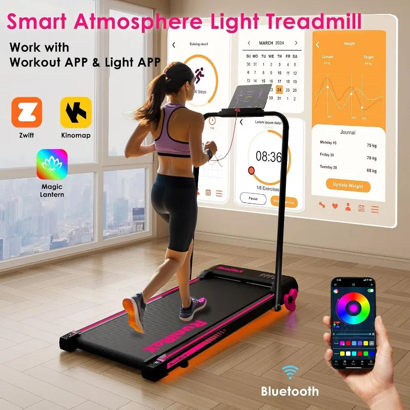 Walking Pad Treadmill with Incline and Lights, Under Desk Treadmill with Incline for Home Office, 3 in 1 Portable Treadmill