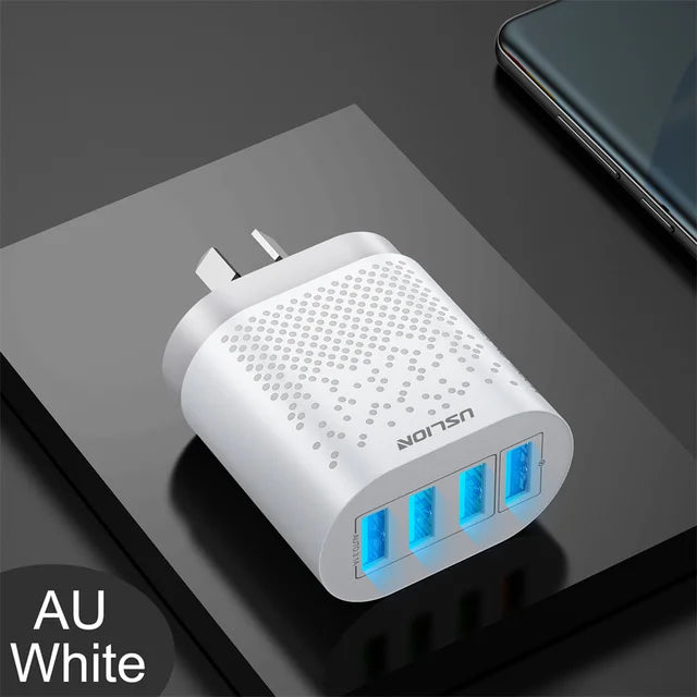 USLION 48W 3A QC3.0 AU Plug USB Charger for Australia Mobile Phone Charger For iPhone 15 14 Samsung 4 Port Fast Wall Chargers