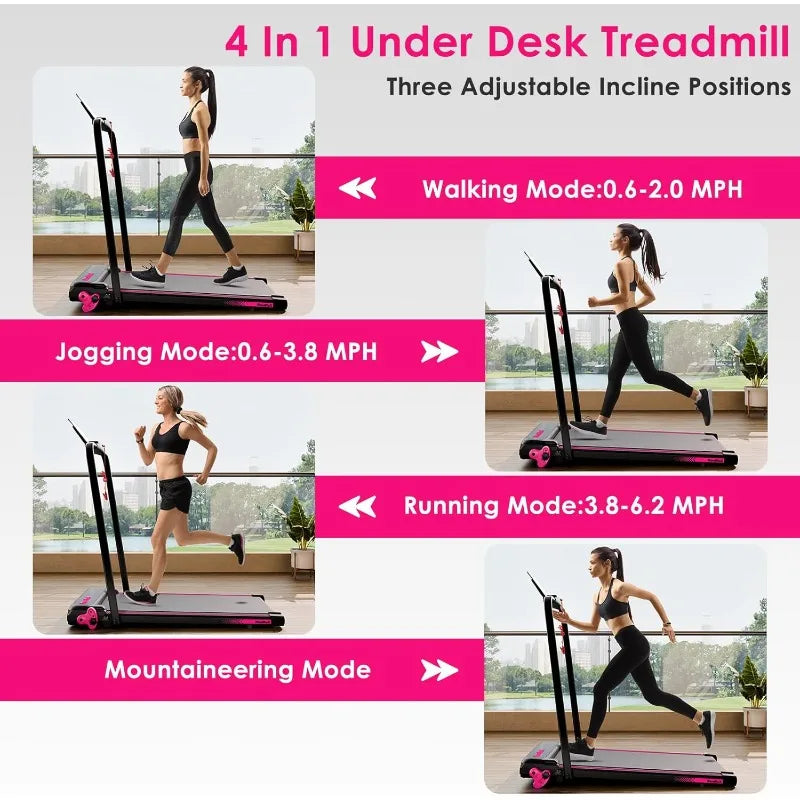 Walking Pad Treadmill with Incline and Lights, Under Desk Treadmill with Incline for Home Office, 3 in 1 Portable Treadmill