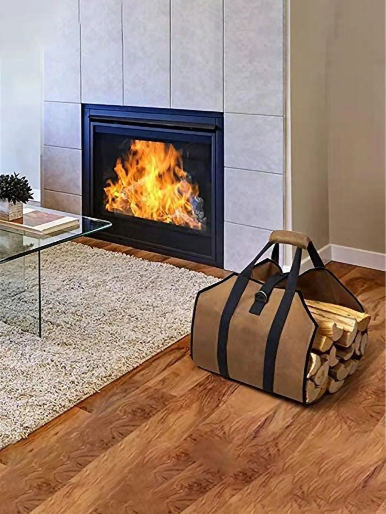 1pc Firewood Log Carrier Tote Bag, Canvas Firewood Holder, Extra Large Durable For Fireplaces, Wood Stoves, Firewood, Logs, Camp