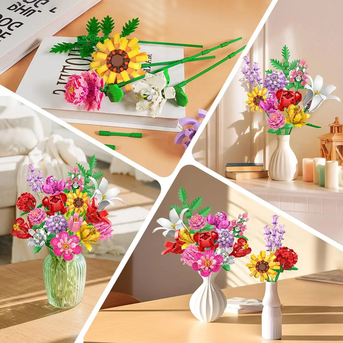 Flower Bouquet Building Set-Botanical Toy Rose Sunflower Home Plant Decor 18 Flowers Models Birthday Gift for Adult Women Kids8+