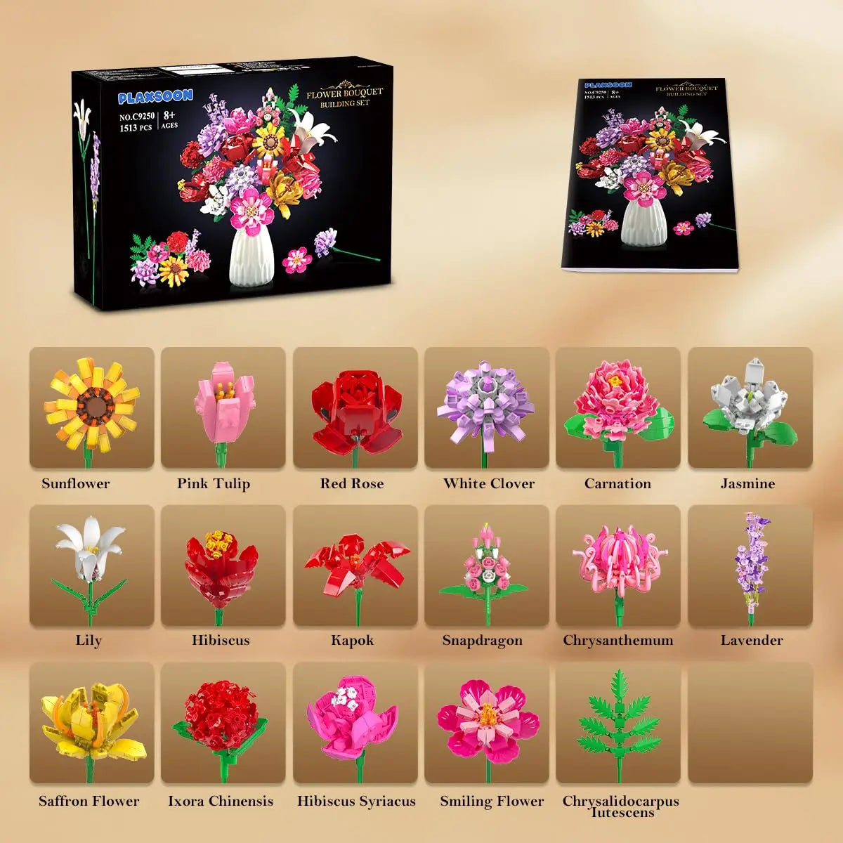 Flower Bouquet Building Set-Botanical Toy Rose Sunflower Home Plant Decor 18 Flowers Models Birthday Gift for Adult Women Kids8+