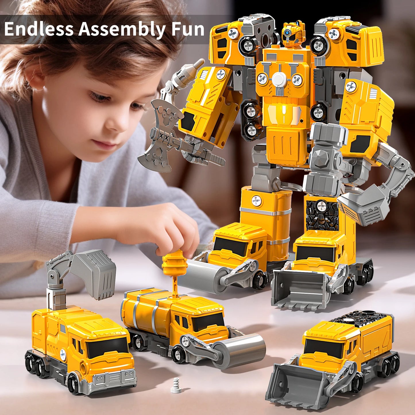 5in1 Deformation Cars Robot Creative Toys Boy Transformation Yellow Robot Assembling Educational Blocks Action Deformation Robot