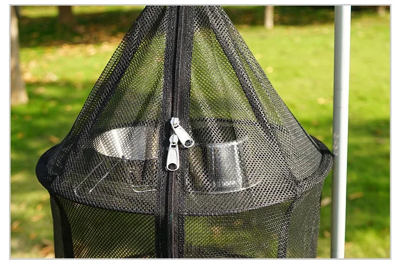 Outdoor Camping Folding Circular Mesh Dryer Net Portable 3 Layers Storage Hanging Mesh Bag Anti-insect Pot Dish Cup Drying Shelf