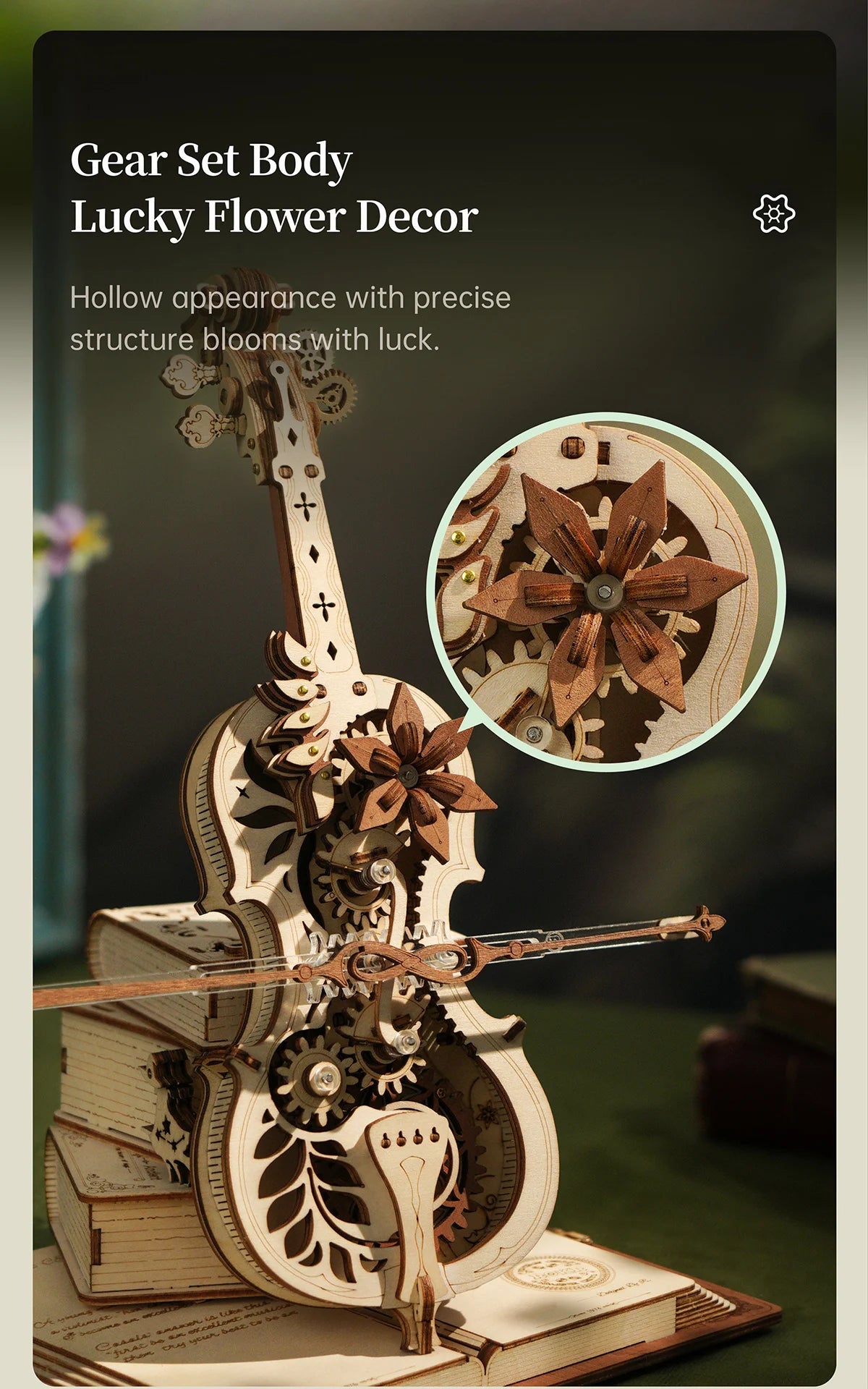 Robotime ROKR 3D Wooden Puzzle Magic Cello Mechanical Music Box Moveable Stem Funny Creative Toys for Child Girls AMK63
