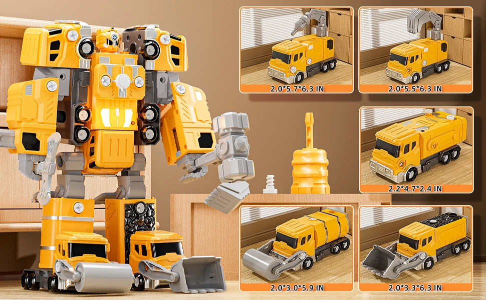 5in1 Deformation Cars Robot Creative Toys Boy Transformation Yellow Robot Assembling Educational Blocks Action Deformation Robot