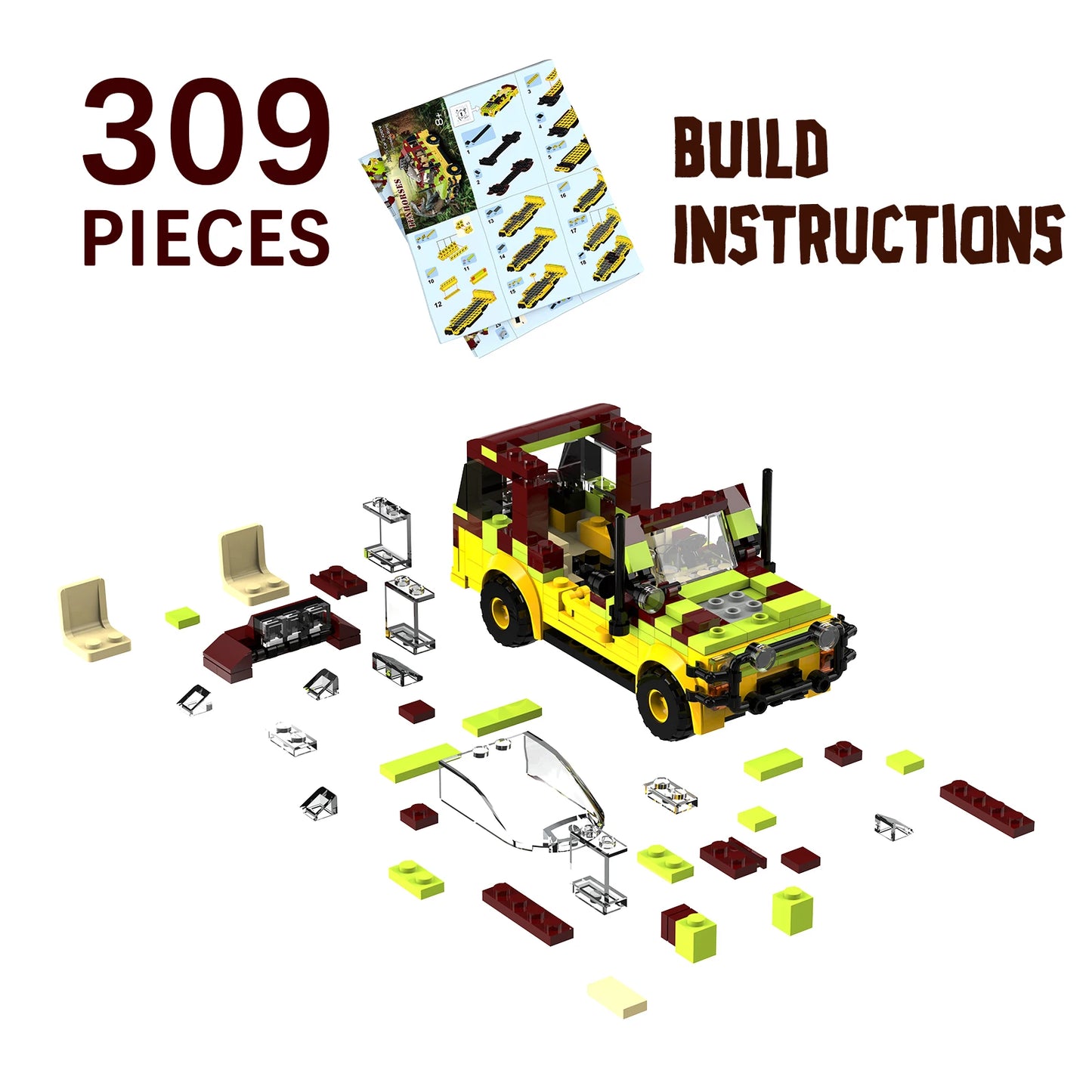 Jurassic Tour Vehicle Building Toys Set, Dinosaur World Off-Road Car Jurassic Movie Brick Toys, Creative Present (309 Pcs)