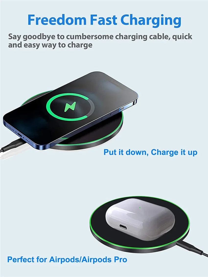 LED Wireless Charger Pad For iPhone 16 15 14 13 12 8 X XS Samsung S20 S21 S22 Xiaomi Huawei Desktop Fast Charging Dock Station