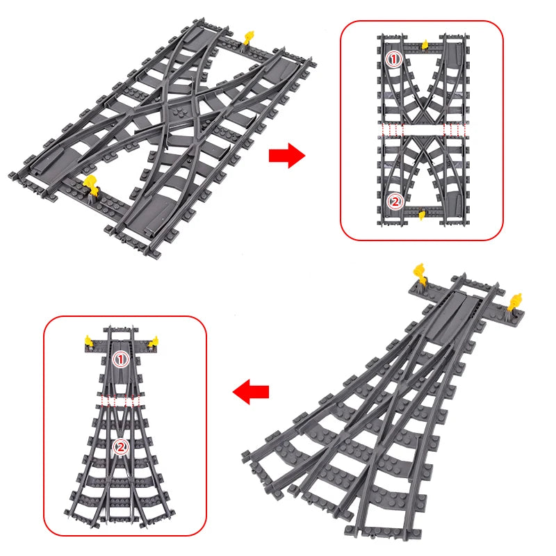 MOC 110pcs 25 Styles City Train Tracks Set Single Slip Switch Crossings Rails Bricks Building Blocks Technical Toys for kids