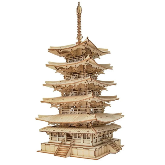 Robotime Five-Storied Pagoda 3D Puzzle Wooden Craft Kits DIY Model Building Kit Best Gift for Kids Adults