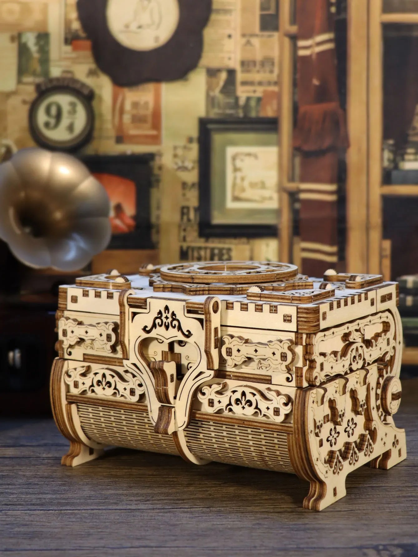 3D Wooden Puzzle model Kits Antique Jewel Box DIY Home Decoration Model Birthday or Christmas Gifts