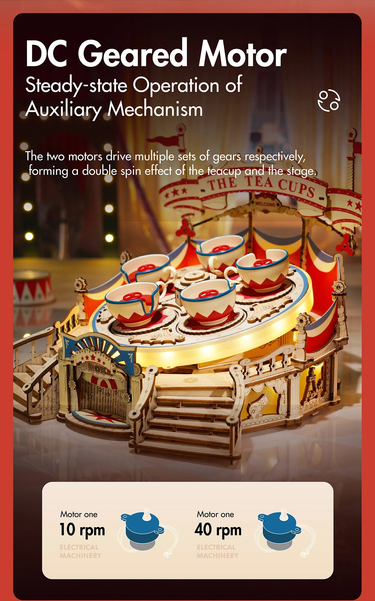 Robotime Rokr Tilt-A-Whirl The Tea Cup Amusement Park Series Building Toy Birthday Xmas Gifts for Kids Children 3D Wooden Puzzle